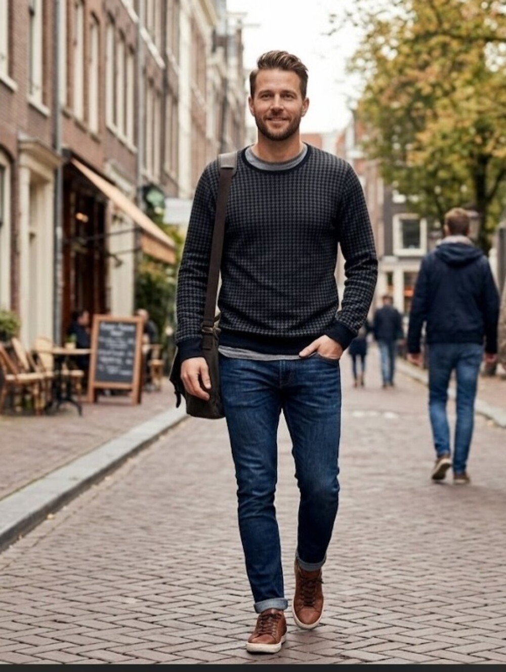 Ralph Lauren Black & Dark Gray Houndstooth Crewneck Sweater